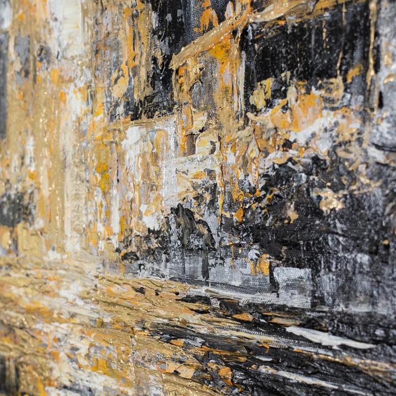 „Nächtliche Stadt" – Abstraktes Stadtgemälde handgemalt mit Rahmen, 50x70 cm