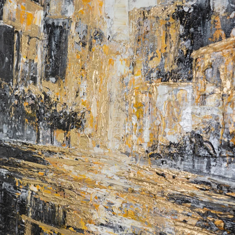 „Nächtliche Stadt" – Abstraktes Stadtgemälde handgemalt mit Rahmen, 50x70 cm