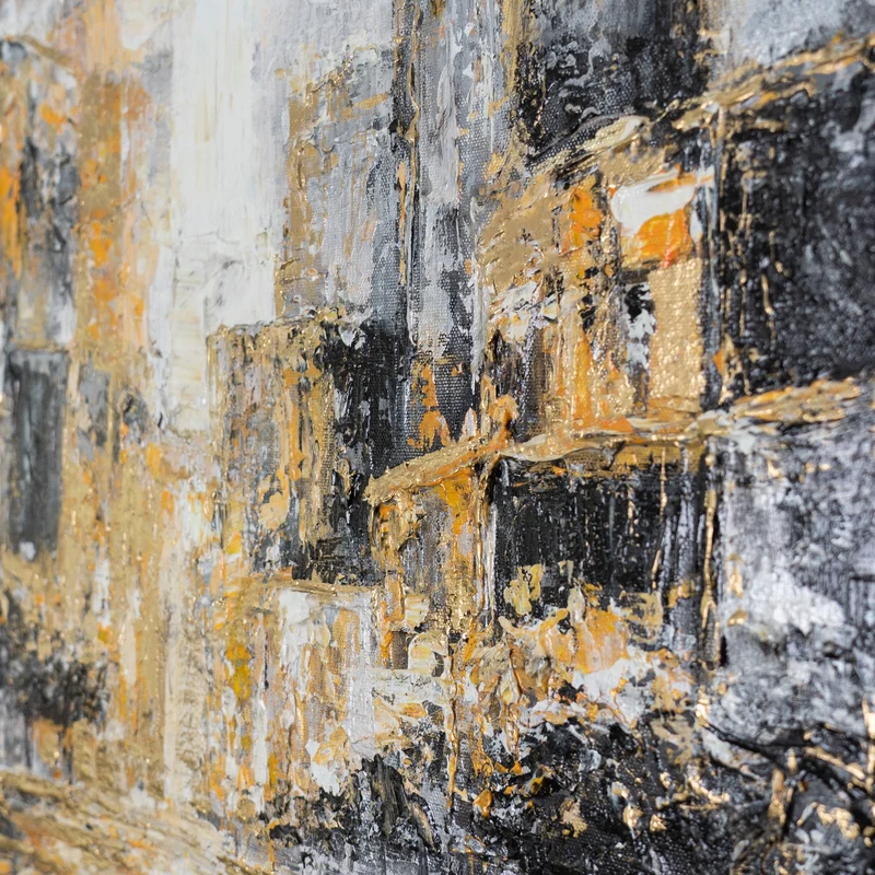„Nächtliche Stadt" – Abstraktes Stadtgemälde handgemalt mit Rahmen, 50x70 cm