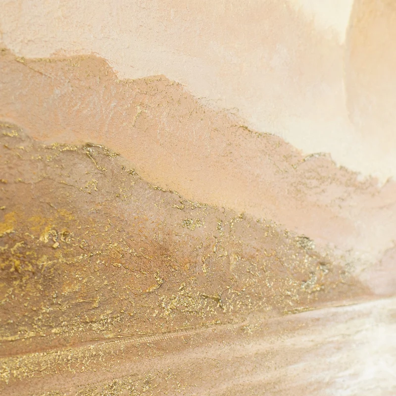 „Warmer Horizont" – Goldenes Seengemälde handgemalt mit Rahmen, 50x70 cm