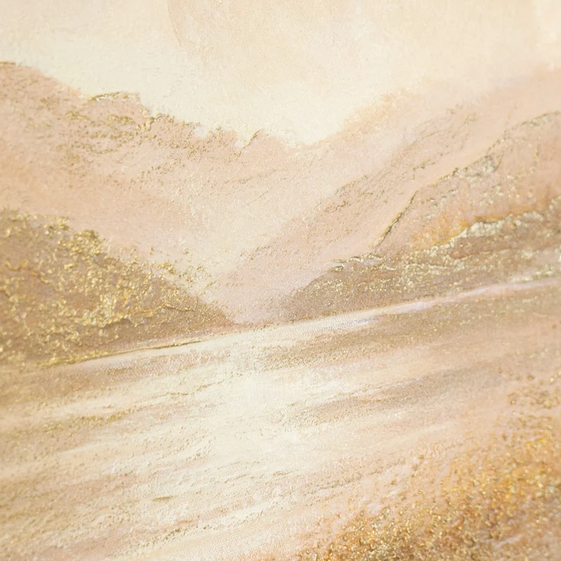 „Warmer Horizont" – Goldenes Seengemälde handgemalt mit Rahmen, 50x70 cm