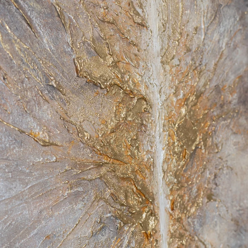 „Energiestrahl" – Skulpturales Goldgemälde handgemalt mit Rahmen, 50x70 cm