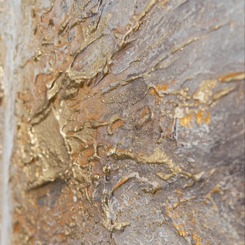 „Energiestrahl" – Skulpturales Goldgemälde handgemalt mit Rahmen, 50x70 cm