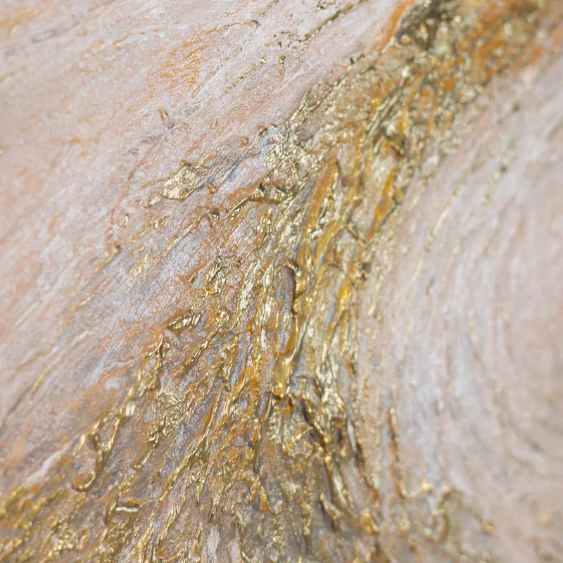„Leuchtender Strom" – Abstraktes Goldgemälde handgemalt mit Rahmen, 50x70 cm