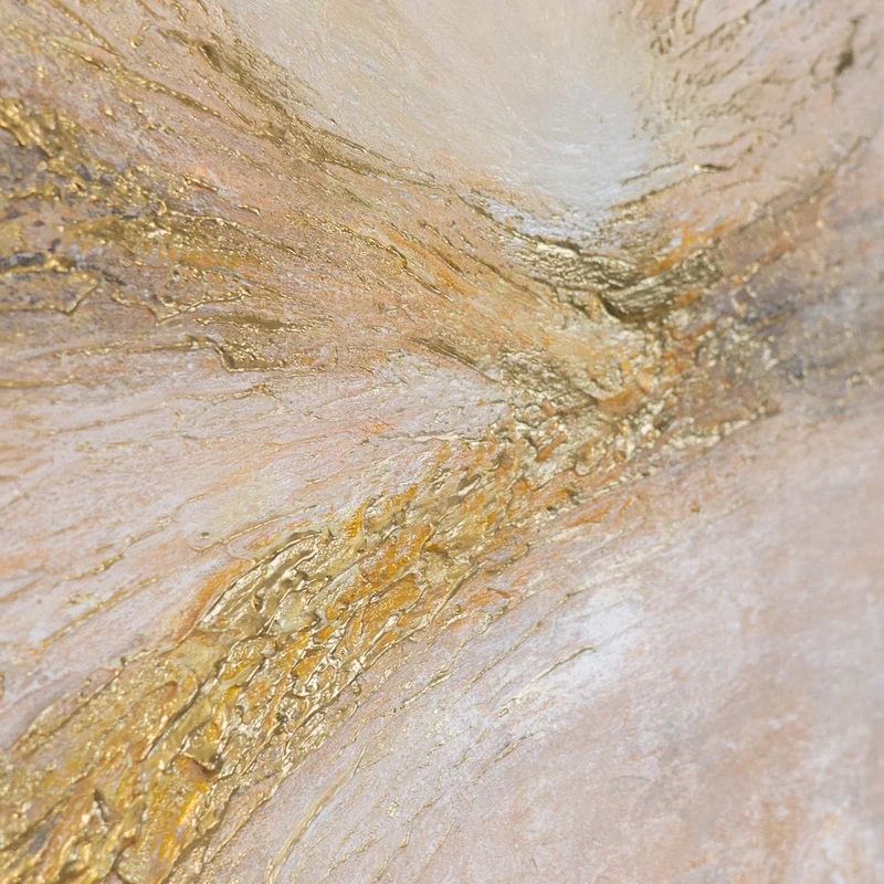 „Leuchtender Strom" – Abstraktes Goldgemälde handgemalt mit Rahmen, 50x70 cm