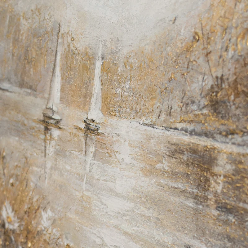 „Wasserspiegel" – Impressionistisches Seengemälde handgemalt mit Rahmen, 50x70 cm