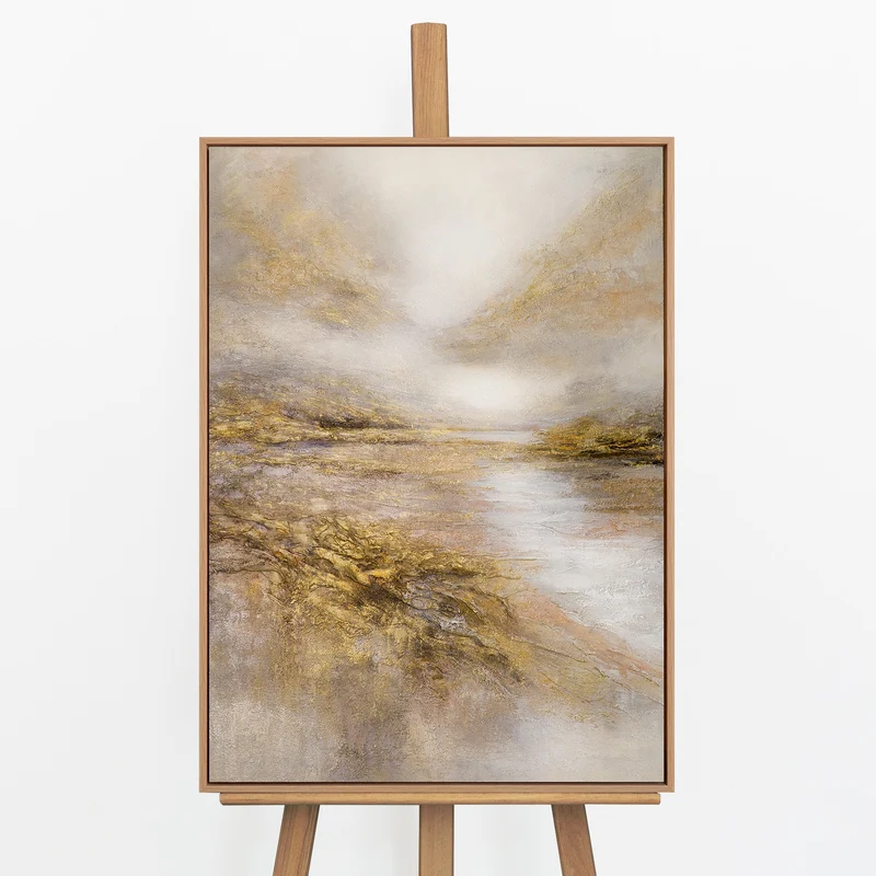 „Helles See" – Atmosphärisches Seengemälde handgemalt mit Rahmen, 50x70 cm