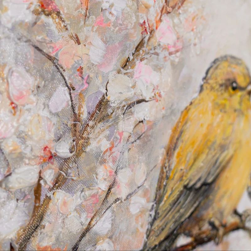 „Zarte Vögel" – Romantisches Tiergemälde handgemalt mit Rahmen, 50x70 cm