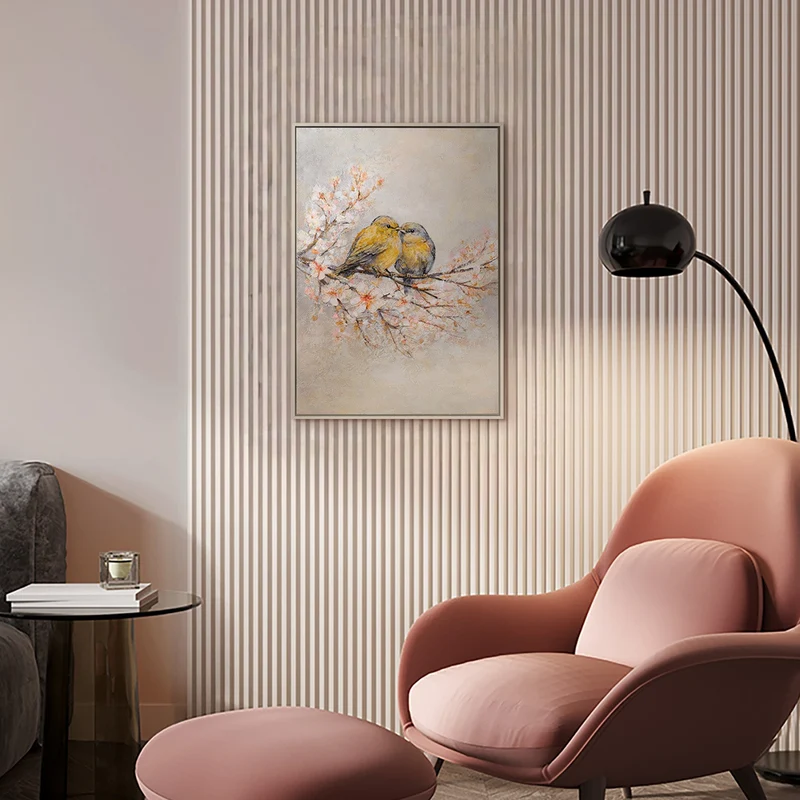 „Zarte Vögel" – Romantisches Tiergemälde handgemalt mit Rahmen, 50x70 cm