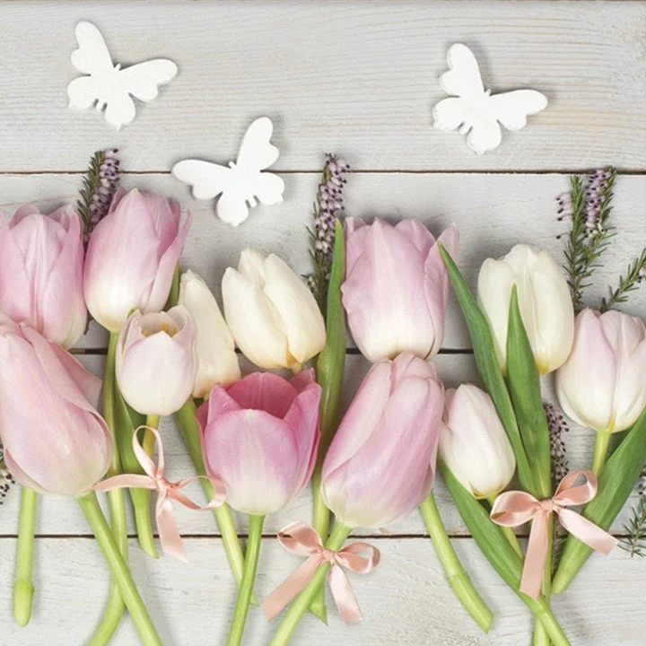 Decoupage Napkin White & Pink Tulips on Wood - 1 pc