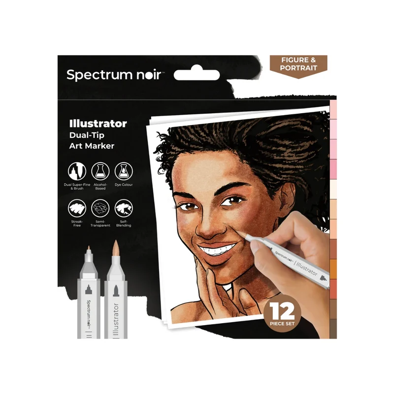 Spectrum Noir - Dual-tip Alcohol Brush Markers - Illustrator (12PC) - Figure & Portrait