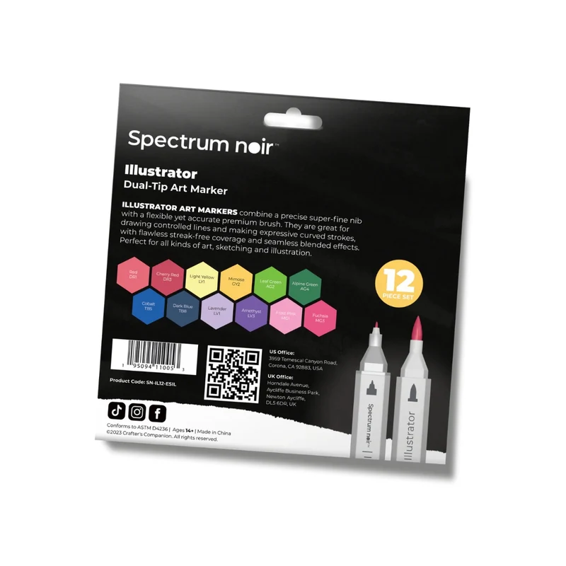 Spectrum Noir - Dual-tip Alcohol Brush Markers - Illustrator (12PC) - Essential Illustration