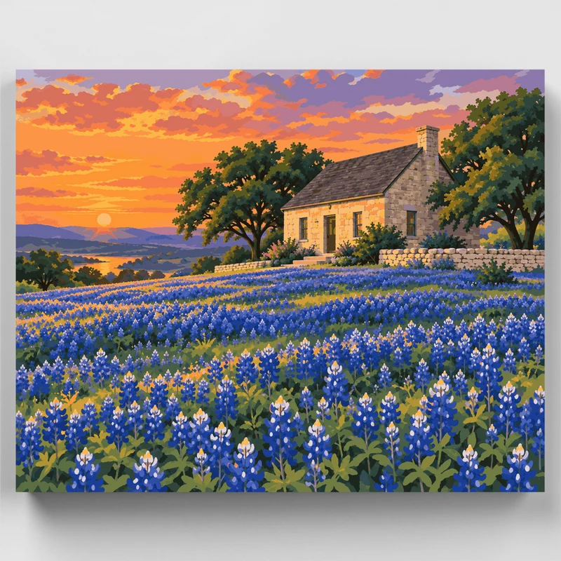 Stone Farmhouse Bluebonnets - Paint by Numbers Kit