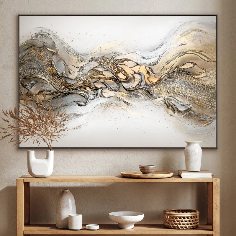 Wohnzimmer acrylbilder mit Rahmen, abstrakt modern "Anmut II"