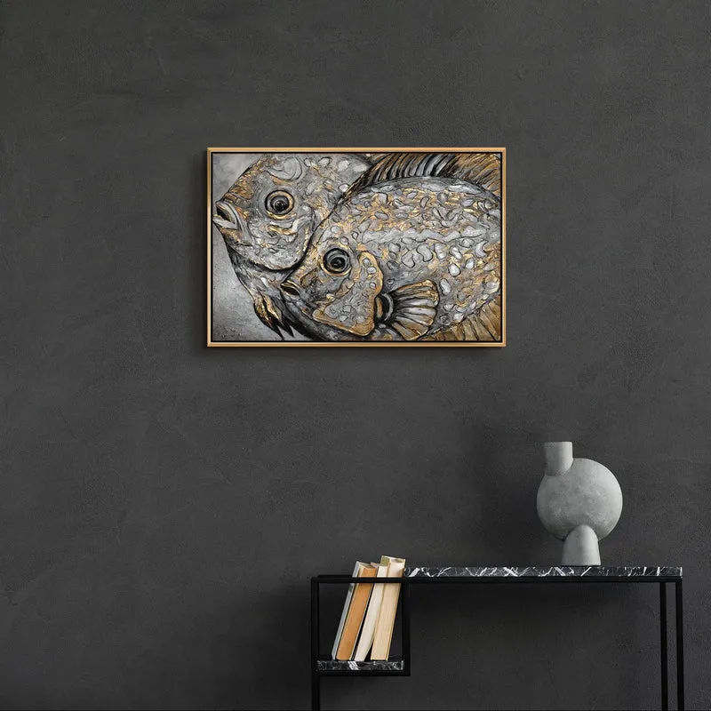 Handgemaltes Fischbild „Magische Fische" – 60x40 cm mit Rahmen