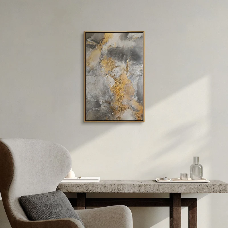 Handgemaltes Acrylbild „Harmonie von Gold und Silber" – 60x40 cm mit Rahmen