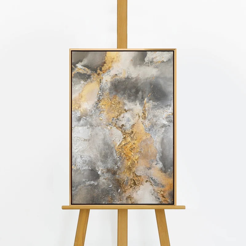 Handgemaltes Acrylbild „Harmonie von Gold und Silber" – 60x40 cm mit Rahmen
