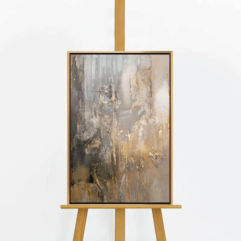 Handgemalte Bilder auf Leinwand "Goldene Horizonte" mit Rahmen für Wanddeko Wohnzimmer