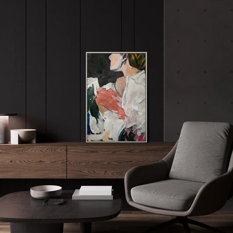 Handgemaltes figuratives Bild „Abstrakte Silhouette" – 60x40 cm mit Rahmen