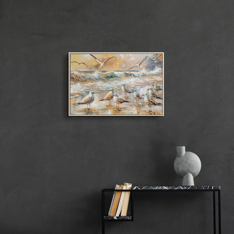 Handgemaltes Vogel- und Meeresgemälde „Harmonien der Küste" – 60x40 cm mit Rahmen