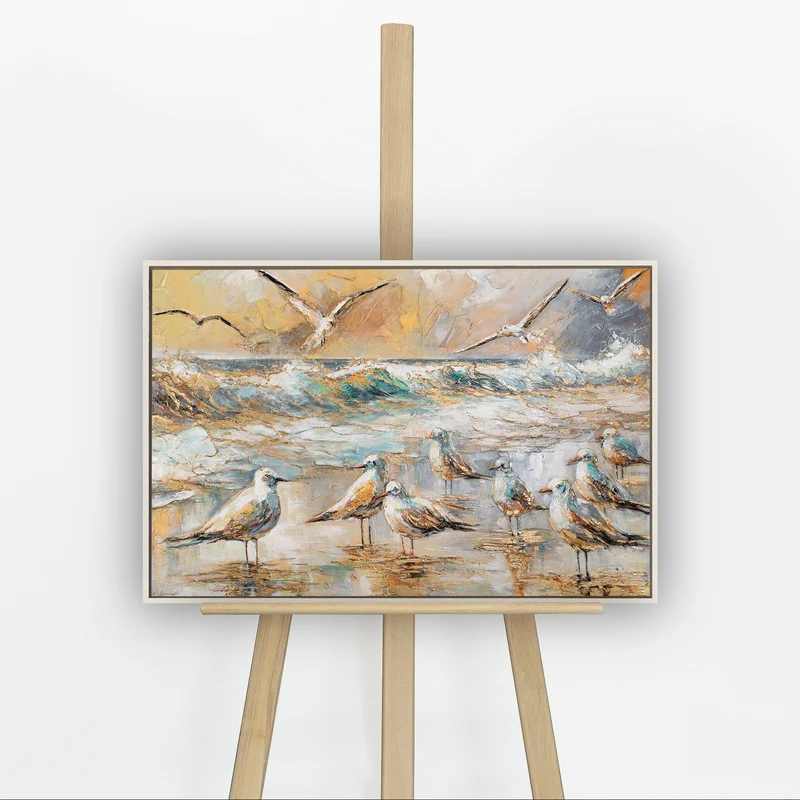 Abstrakte Wandbilder mit Rahmen – Handgemalte Acrylmalerei auf Leinwand "Harmonien der Küste"
