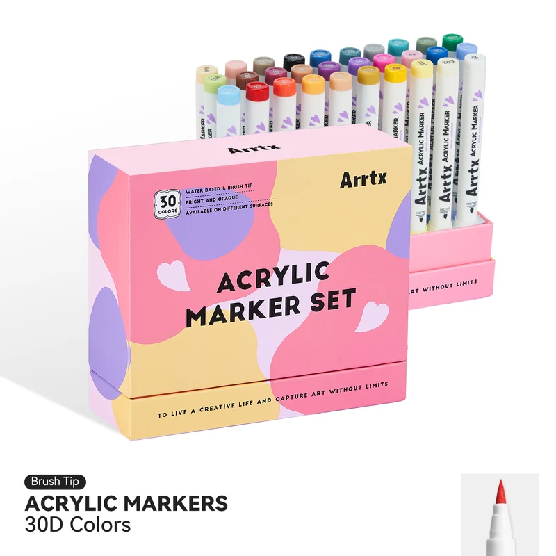 Arrtx 30D Colors Acrylic Markers Paint Markers Brush Tip