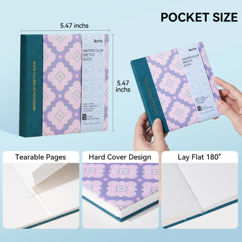 Arrtx Watercolor Paper Drawing Sketchbook Journal 5.47"x5.47"