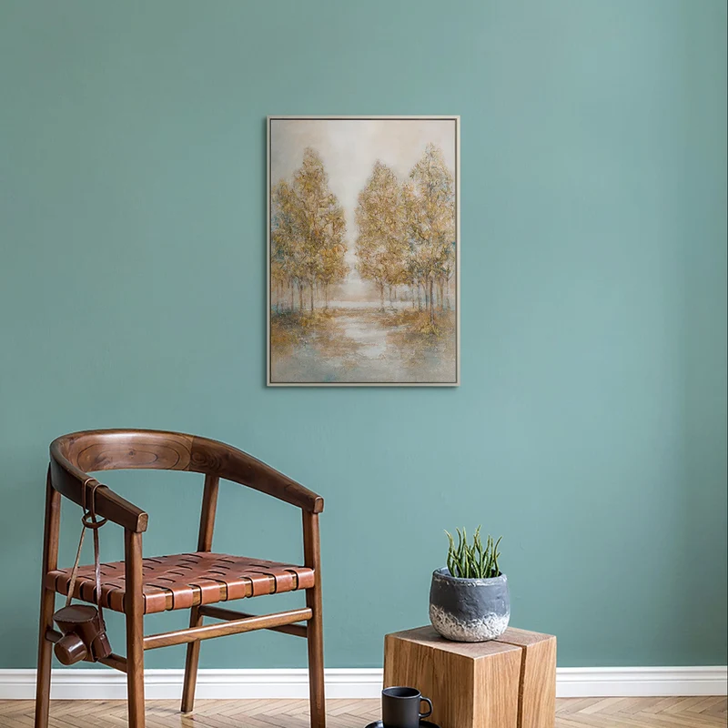 „Herbstlicher Hain" – Goldenes Waldgemälde handgemalt mit Rahmen, 50x70 cm