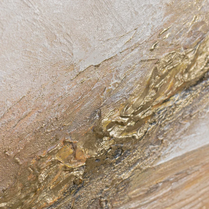 „Goldene Welle" – Abstraktes Strukturgemälde handgemalt mit Rahmen, 50x70 cm Hochformat