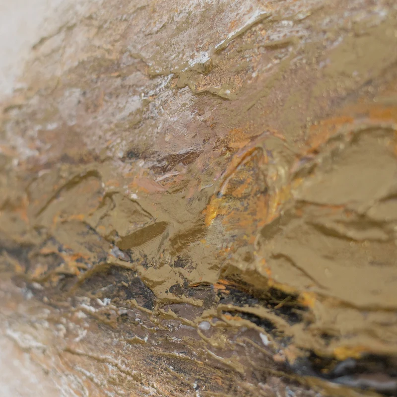 „Goldene Welle" – Abstraktes Strukturgemälde handgemalt mit Rahmen, 50x70 cm Hochformat