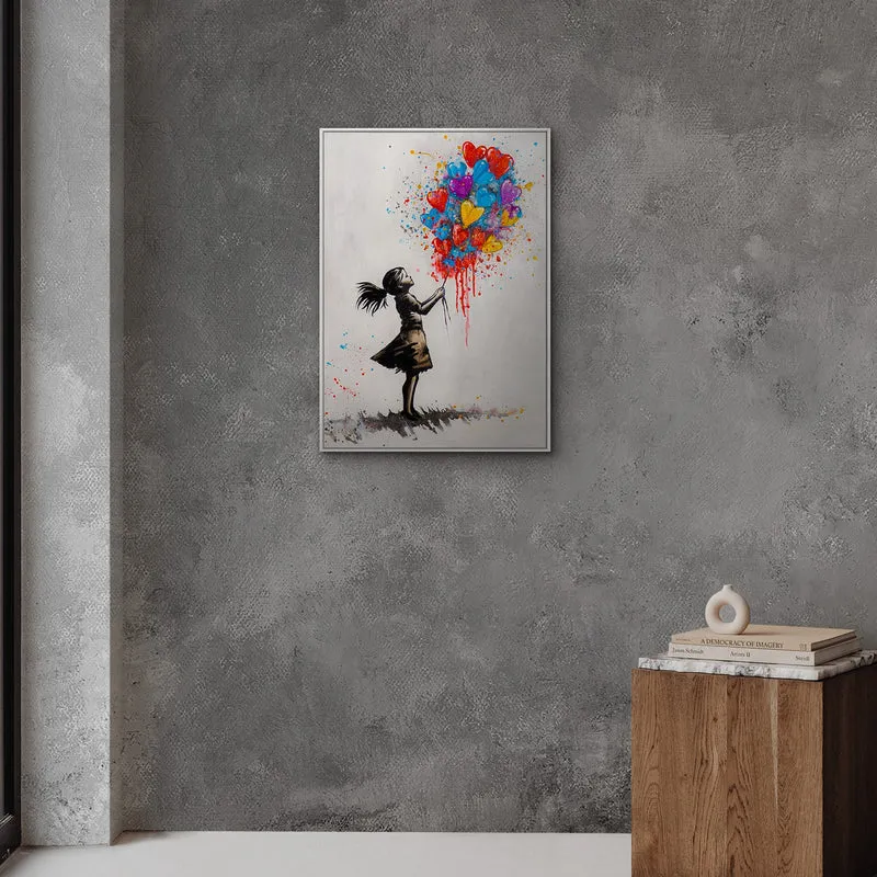 „Farbige Herzen" – Handgemaltes Pop Street Art Gemälde mit Rahmen, 50x70 cm
