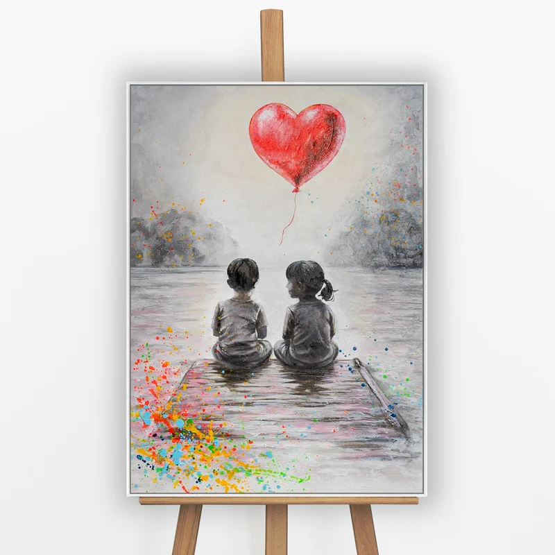„Zarte Liebe" – Handgemaltes Urban Art Gemälde mit Rahmen, 50x70 cm