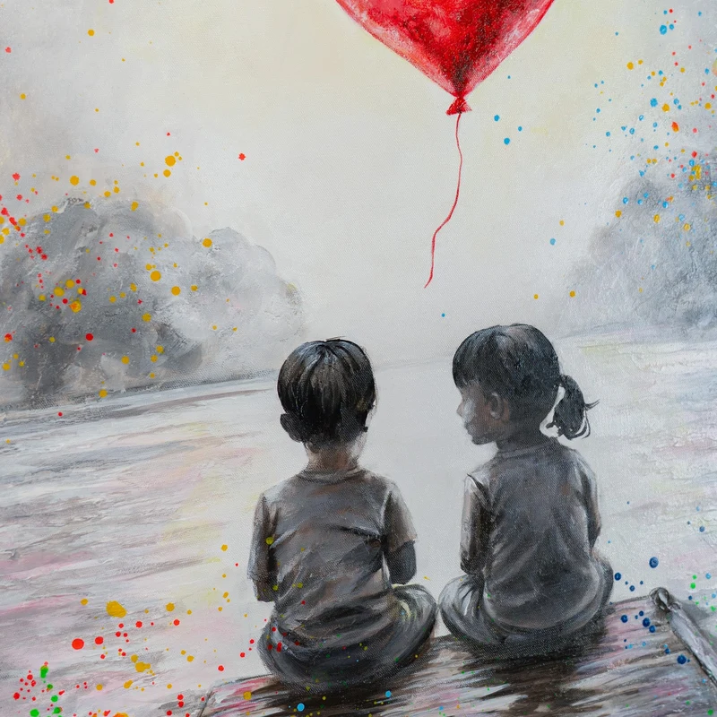 „Zarte Liebe" – Handgemaltes Urban Art Gemälde mit Rahmen, 50x70 cm