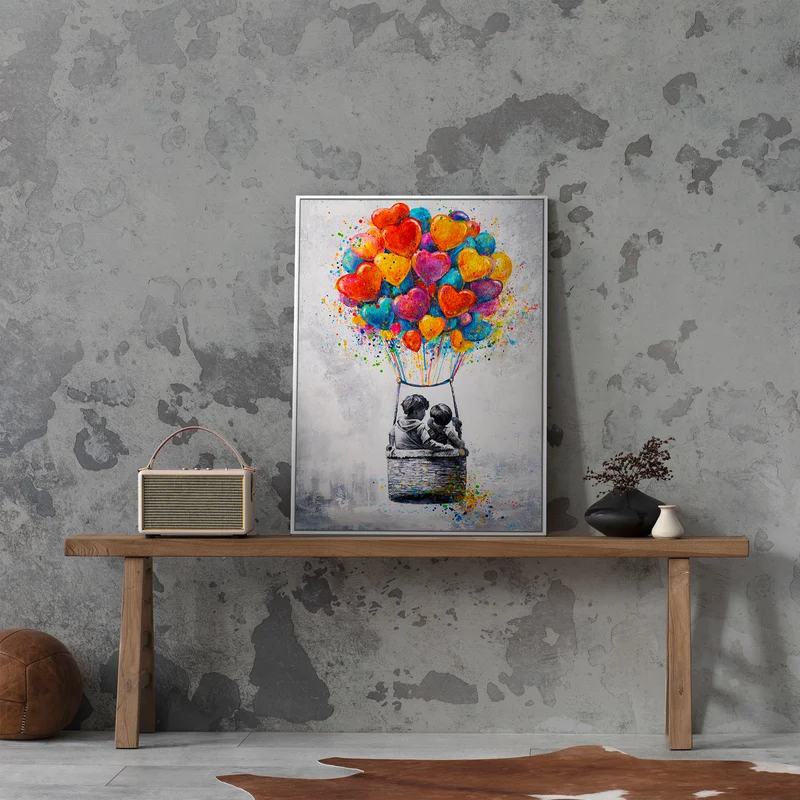 „Flugreise" – Handgemaltes Graffiti Art Wandbild mit Rahmen, 50x70 cm