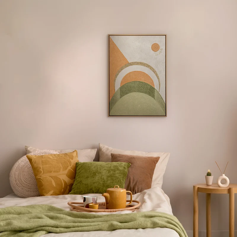 „Sonnenwirbel" – Dynamisches Boho Gemälde handgemalt mit Rahmen, 50x70 cm Hochformat