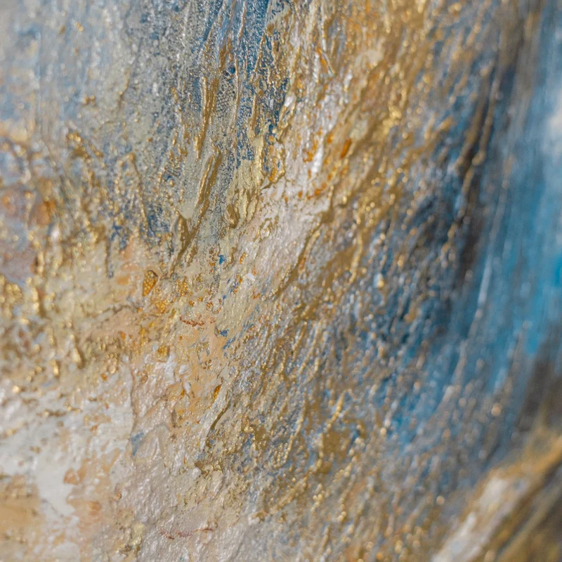 „Sturmwolken" – Dramatisches Acrylgemälde Blau Gold handgemalt mit Rahmen, 50x70 cm
