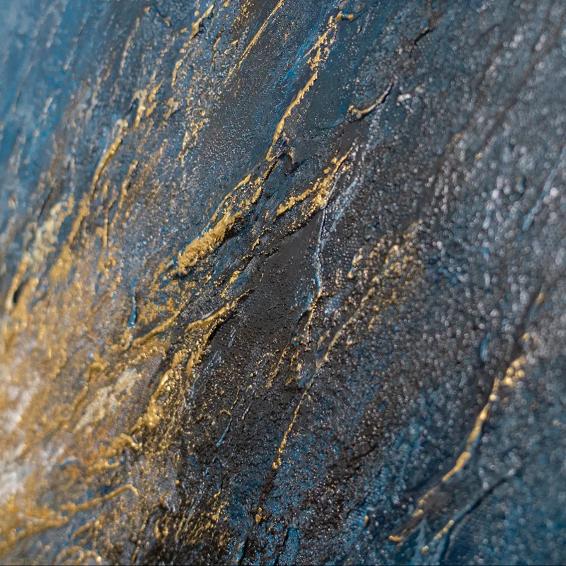 „Sturmwolken" – Dramatisches Acrylgemälde Blau Gold handgemalt mit Rahmen, 50x70 cm
