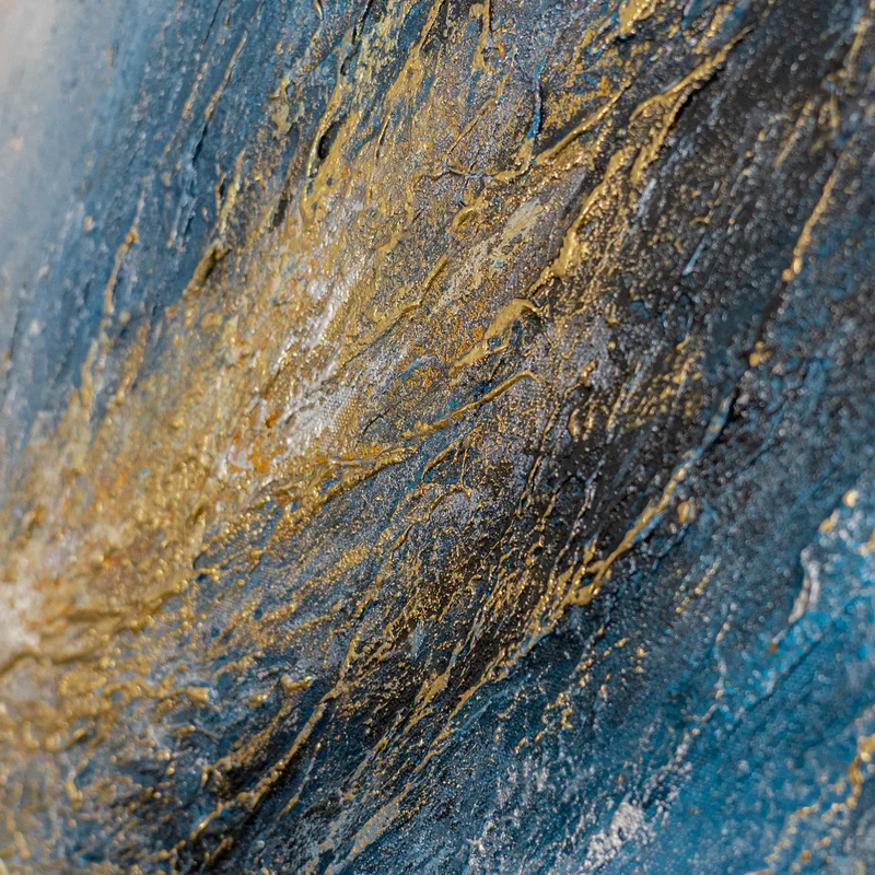 „Sturmwolken" – Dramatisches Acrylgemälde Blau Gold handgemalt mit Rahmen, 50x70 cm