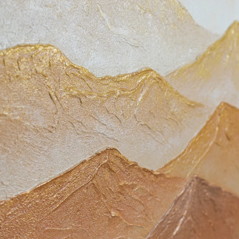 „Goldene Berge" – Abstraktes Berggemälde handgemalt mit Rahmen, 50x70 cm