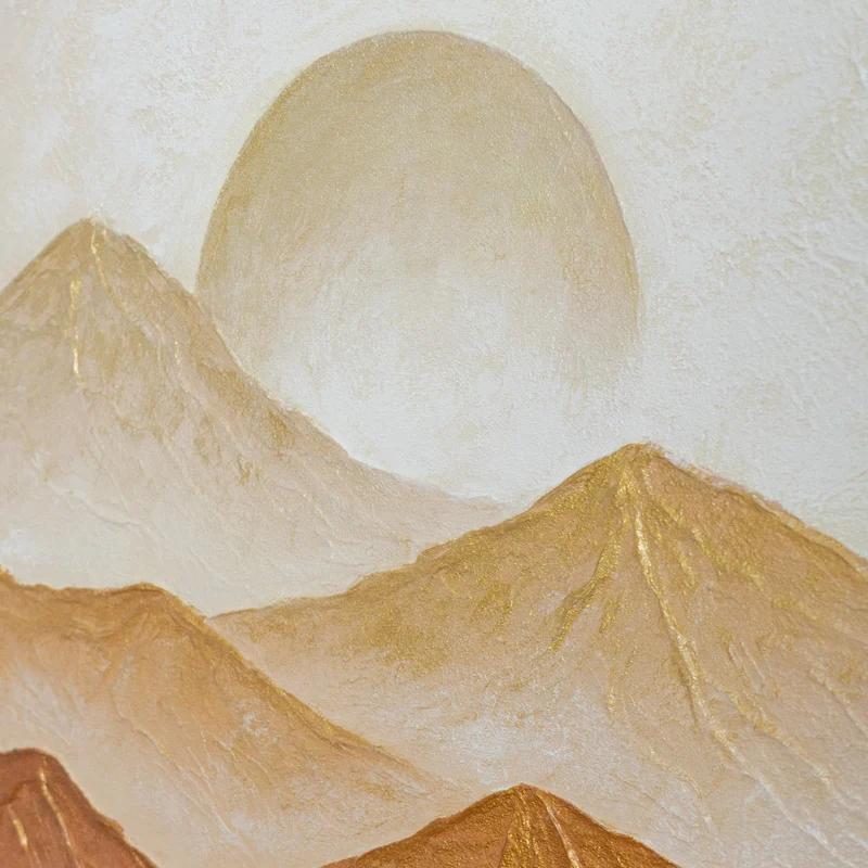 „Goldene Berge" – Abstraktes Berggemälde handgemalt mit Rahmen, 50x70 cm