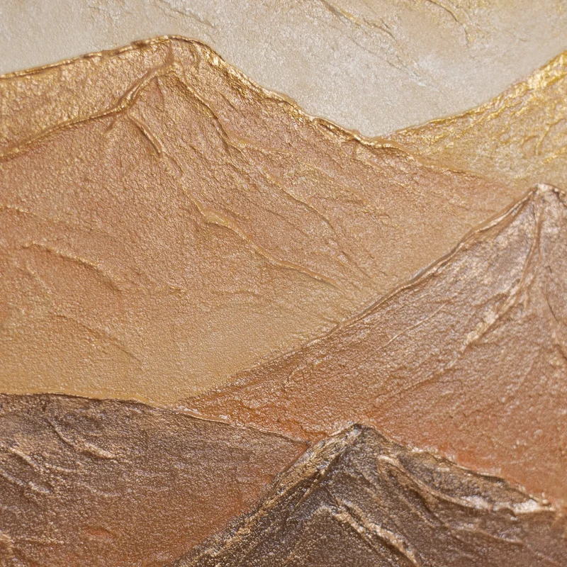 „Goldene Berge" – Abstraktes Berggemälde handgemalt mit Rahmen, 50x70 cm