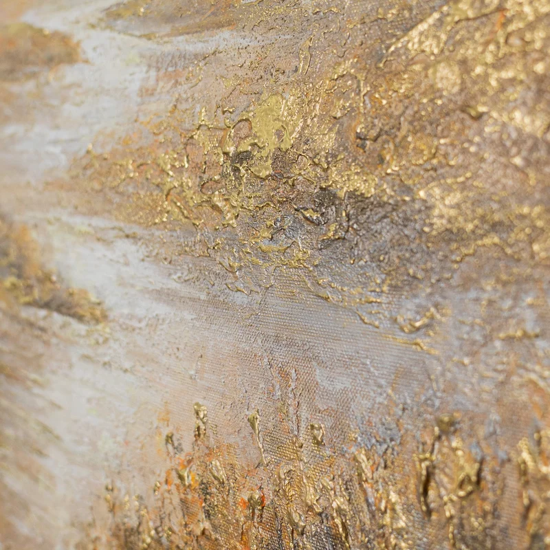 „Goldenes Tal" – Goldenes Landschaftsgemälde handgemalt mit Rahmen, 50x70 cm