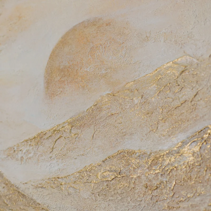 „Goldenes Tal" – Goldenes Landschaftsgemälde handgemalt mit Rahmen, 50x70 cm