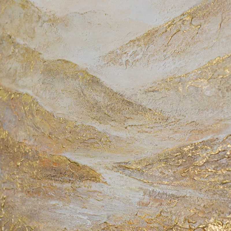 „Goldenes Tal" – Goldenes Landschaftsgemälde handgemalt mit Rahmen, 50x70 cm