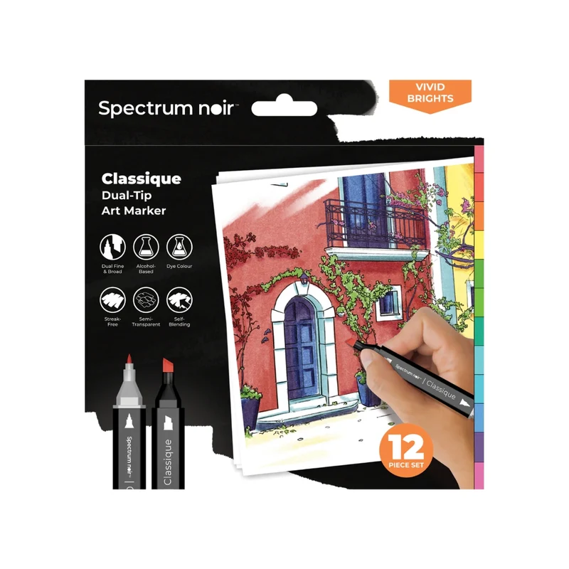 Spectrum Noir - Dual-tip Alcohol Markers - Classique (12PC) - Bright