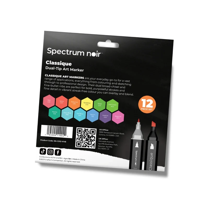 Spectrum Noir - Dual-tip Alcohol Markers - Classique (12PC) - Bright