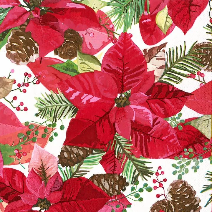Decoupage Napkins, Christmas Rose and Pine Cones - 1 pc
