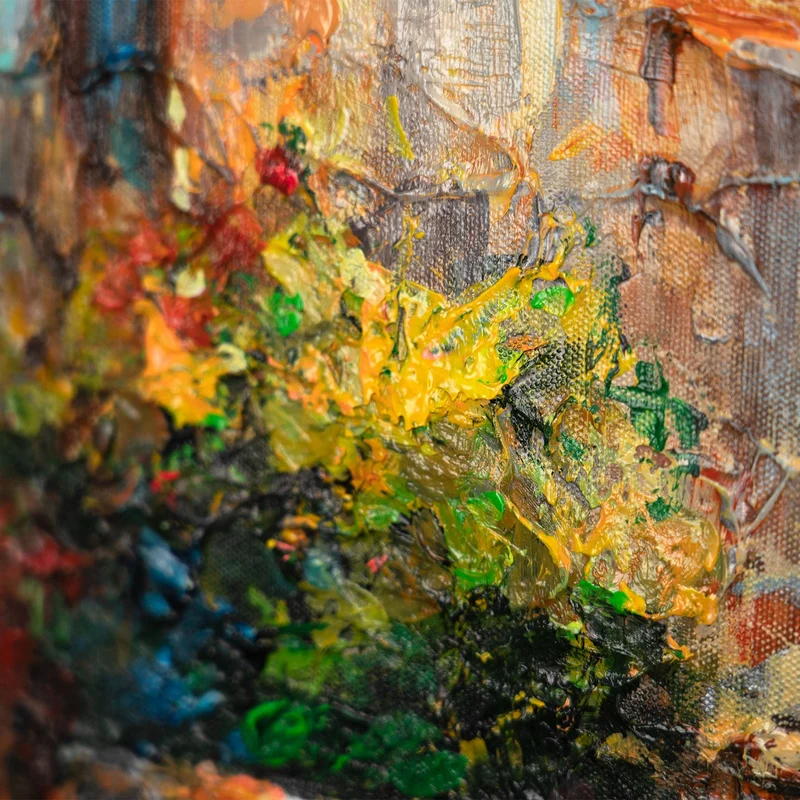Handgemaltes mediterranes Stadtbild „Warme Brise" – 60x40 cm mit Rahmen