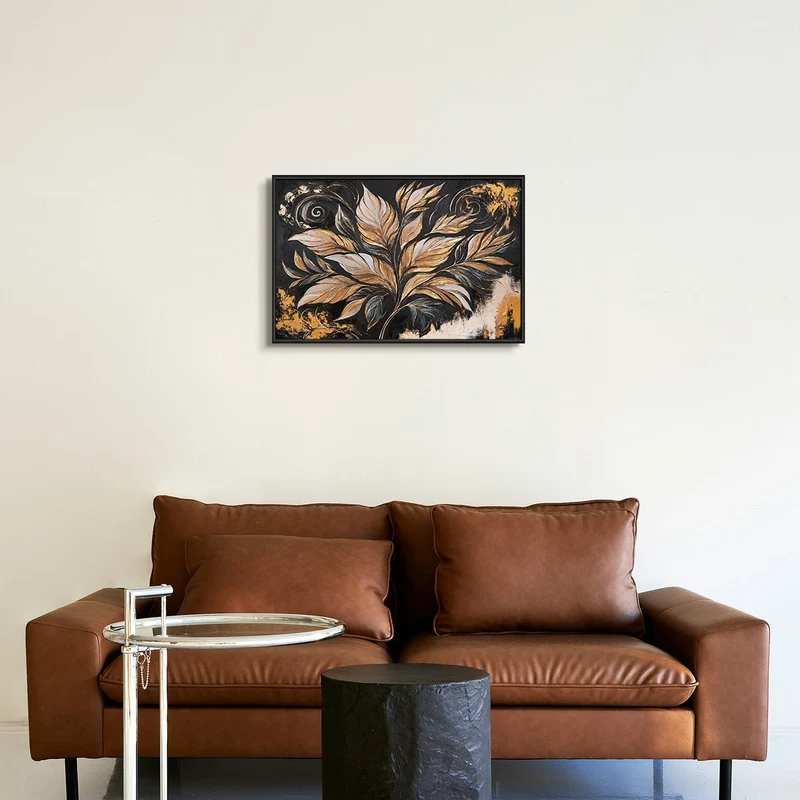 Handgemaltes botanisches Gemälde „Goldene Blätter" – 60x40 cm mit Rahmen