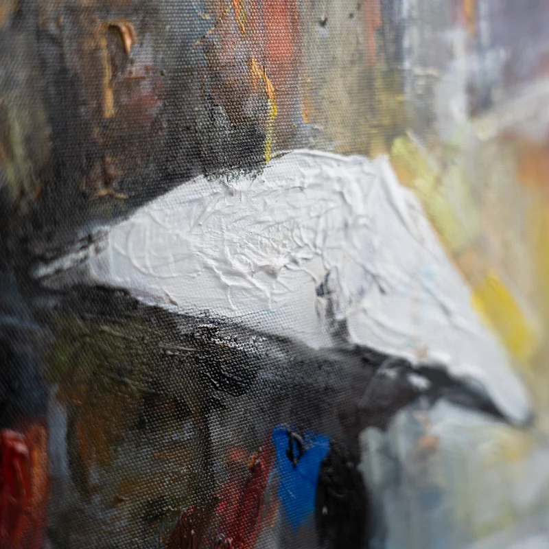Handgemaltes expressives Stadtbild „Städtische Atmosphäre" – 60x40 cm mit Rahmen
